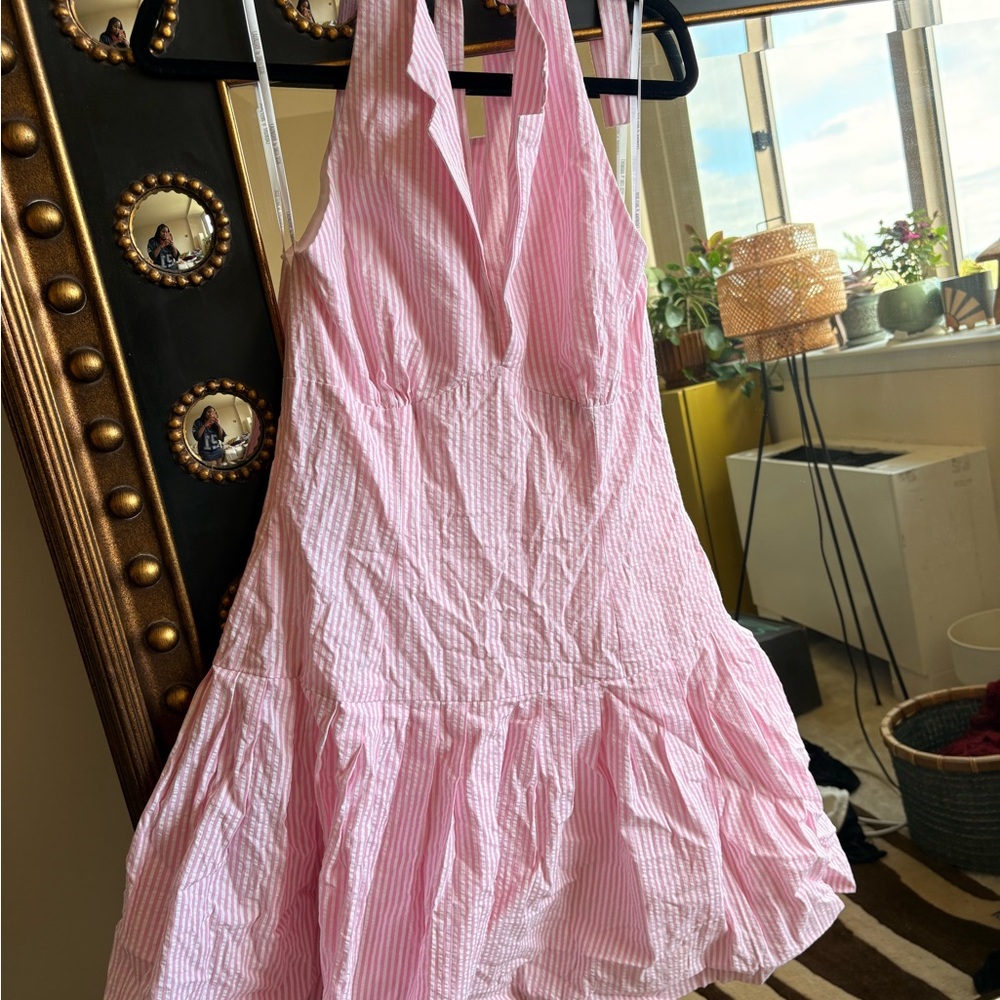 Pink Striped Halter Dress